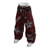 Y2K Studded Star Baggy Jeans ⭐ (Red)