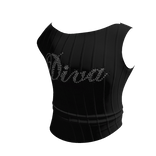 Y2K Tight Rhinestone "Diva" TankTop in Black