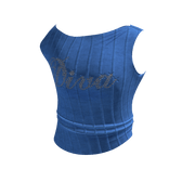 Y2K Tight Rhinestone "Diva" TankTop in Light Blue