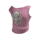 Y2K Tight TankTop w Vintage Cat Print in Pink