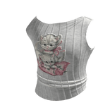 Y2K Tight TankTop w Vintage Cat Print in White