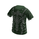 Y2K Winged Cross Graphic T-Shirt (Dark Green)