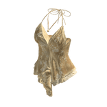 Coquette Satin Lace Cami Top w/ Necklace (Yellow)