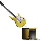 yellow electric guitar with a yellow amp