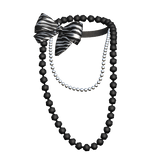 Zebra Print Layered Pearl Necklace Bow Gyaru Y2K