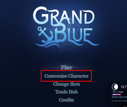 The "Customize Character" option in the main menu of Grand Blue