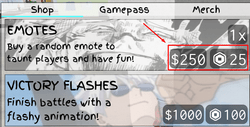 The shop menu in Jujutsu Shenanigans