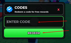 Huss Valley codes claim menu with enter code box and redeem button