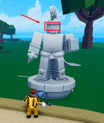 A statue with green eyes in Blox Fruits