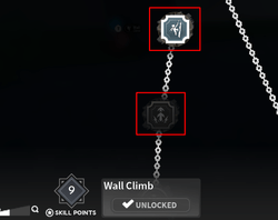 The Double Jump and Wall Climb skill nodes in Slayers 2