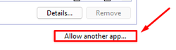 The "Allow another app" option in the control panel