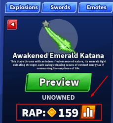 Viewing the Awakened Emerald Katana's RAP in Blade Ball