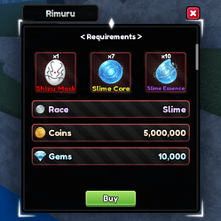 The requirements to buy Rimuru in Lineage Piece