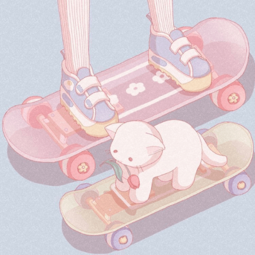 Aesthetic Kawaii pastel skateboard kitten