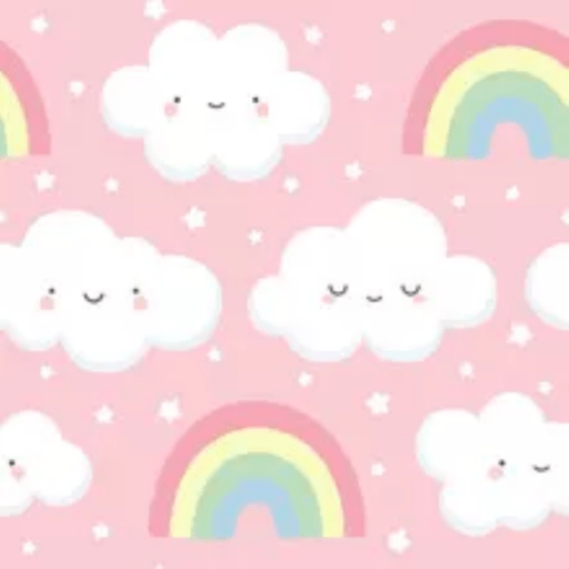 Cloud pattern, cute face cloud background, rainbow