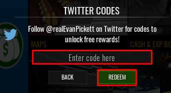 Notoriety enter codes box