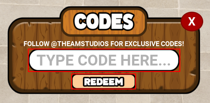 Cabin Tycoon enter codes box