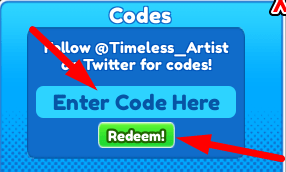 The code redeeming interface in Super Hero Race Clicker