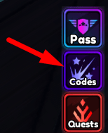 The Codes button in Anime Vanguards