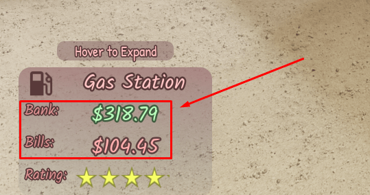 [Legacy] Zach's Service Station bank and bills balance