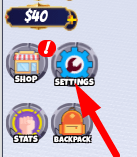 The Settings button in Power Legends Tycoon