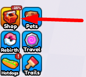 The Shop button in Hotdog Eating Simulator