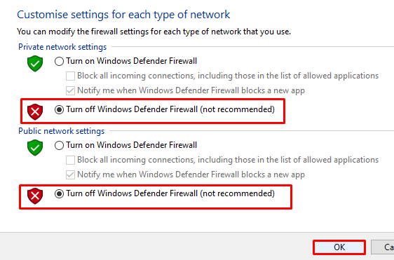 Disabling Windows Firewall