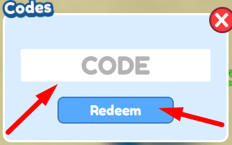 The Code redeeming interface in Clicker Fighting Simulator