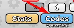 The Codes button in Smoothie Factory Tycoon