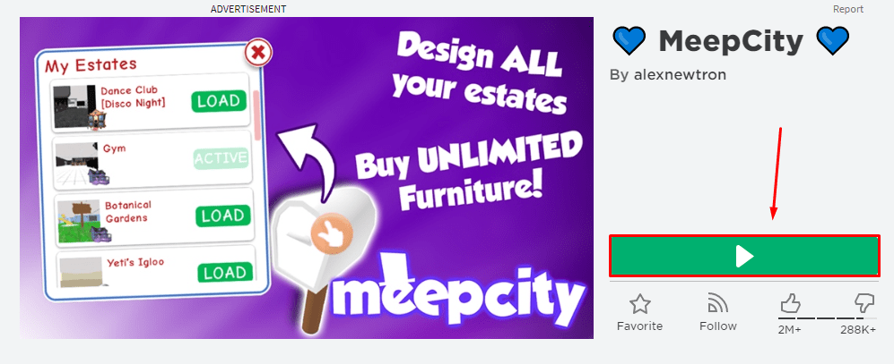 Roblox Play button to join MeepCity