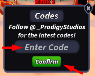 The Enter Code box and Confirm button to claim codes in Horror Simulator