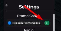 The Redeem Promo Codes button in Off-Road Trail System