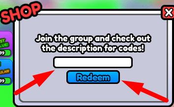 The claim codes box and Redeem button in Get Stronger Every Second