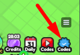 The Codes button in Pull a Sword