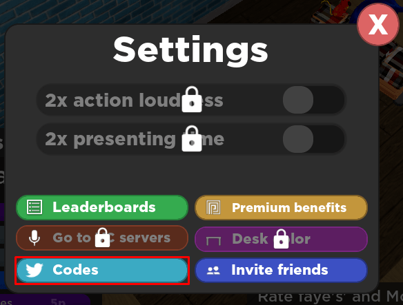 The Presentation Experience codes button