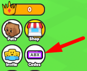 The Codes button in Pet Racer Simulator