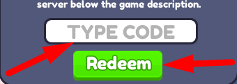 The code redeeming interface in Hero Power Tycoon