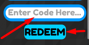 The code redeeming interface in Power Legends Tycoon