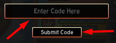 The code redeeming interface in Roblox Cookie Clicker