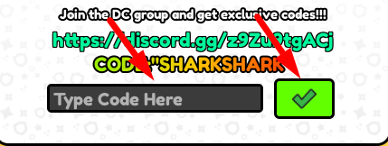 The code redeeming interface in Shark bite simulator