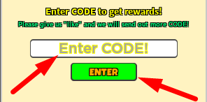 The code redeeming interface in Toilet Defense Tycoon