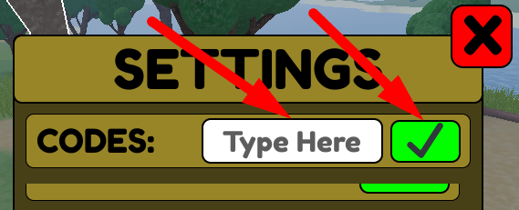 The code redeeming interface in Ultimate Camp Tycoon