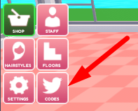 The Codes button in My Salon Tycoon