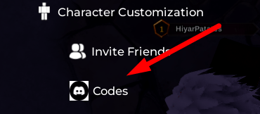 The Codes button in Devas Of Creation