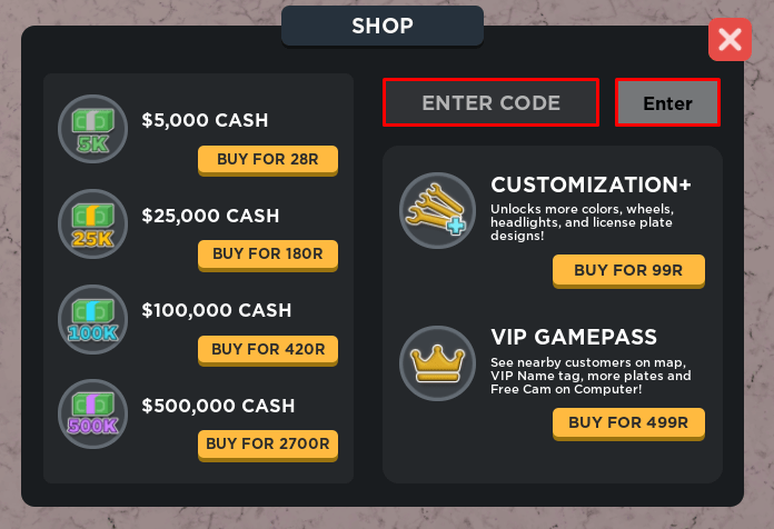 Taxi Boss enter codes box