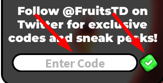 The code redeeming interface in Fruit Tower Defense