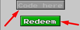 The code redeeming interface in Super Fun Block Obby