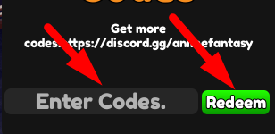 The code redeeming interface in Anime Fantasy
