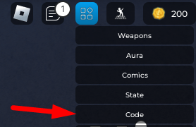 Codes button in Allblox Battles