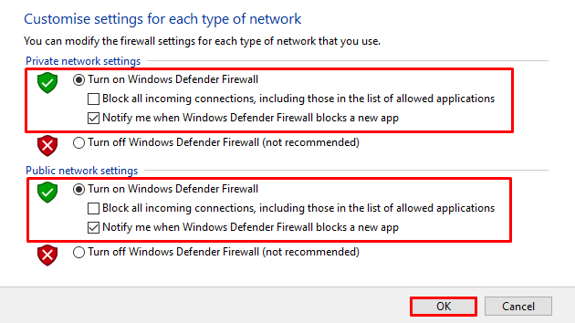 Reenabling Windows Defender firewall